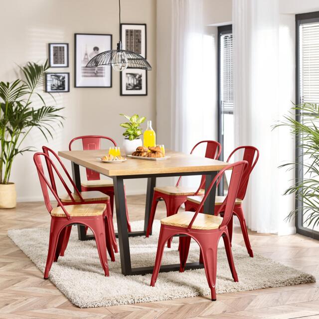 Cotswold Oak Black Leg Dining Table & 6 Colton Wooden Seat Metal Chairs - image 1