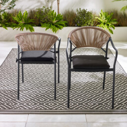 Nanterre & Elba Black Metal & Rattan 4 Seat Round Table Garden Dining Set - thumbnail 2