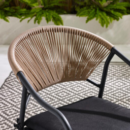 Nanterre & Elba Black Metal & Rattan 4 Seat Round Table Garden Dining Set - thumbnail 4