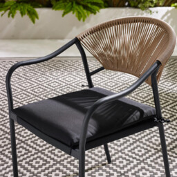 Nanterre & Elba Black Metal & Rattan 4 Seat Round Table Garden Dining Set - thumbnail 3