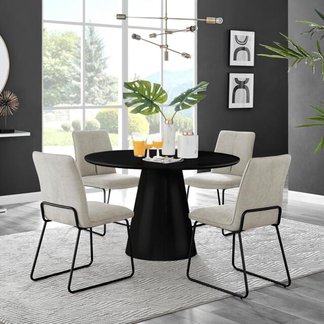 Palma Black Semi Gloss Round Dining Table & 4 Halle Black Leg Chairs - image 1