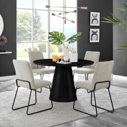 Palma Black Semi Gloss Round Dining Table & 4 Halle Black Leg Chairs - thumbnail 1