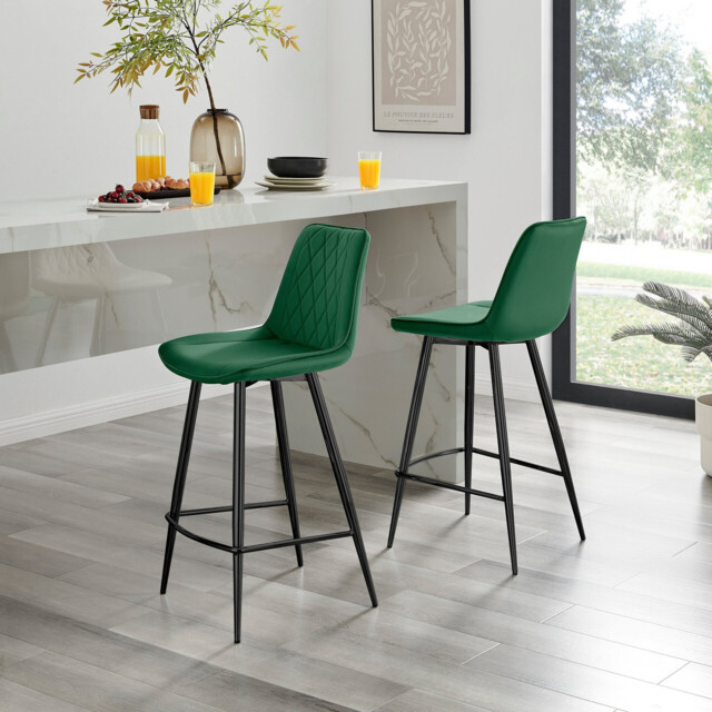 2x Pesaro Green Velvet Counter Stools Black Legs - image 1