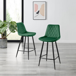 2x Pesaro Green Velvet Counter Stools Black Legs - thumbnail 2