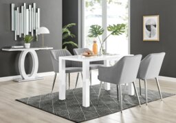 Pivero White High Gloss Dining Table & 4 Calla Silver Leg Velvet Chairs - thumbnail 1