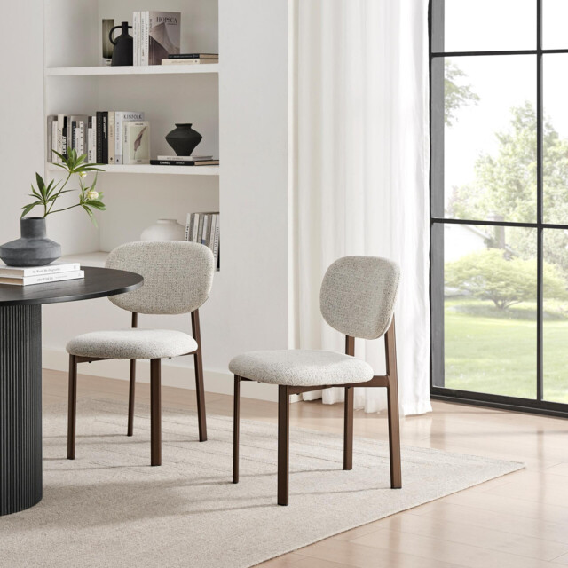 2x Mirelle Grey / Beige Fabric Dining Chairs Bronze Legs - image 1