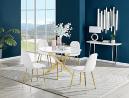 Novara White Gloss Gold Leg 120cm Round Dining Table & 4 Corona Gold Leg Chairs - thumbnail 4