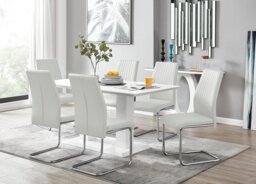 Imperia White High Gloss Dining Table And 6 Lorenzo Dining Chairs Set