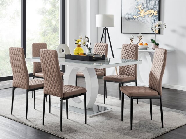 Giovani 6 Grey Dining Table & 6 Milan Black Leg Chairs - image 1