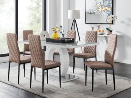 Giovani 6 Grey Dining Table & 6 Milan Black Leg Chairs - thumbnail 1