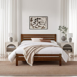 Declan Walnut Solid Pine Double Bed Frame - thumbnail 2