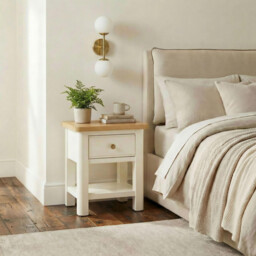 Belle 1 Drawer Solid Oak Wood and Cream Bedside Table - thumbnail 1