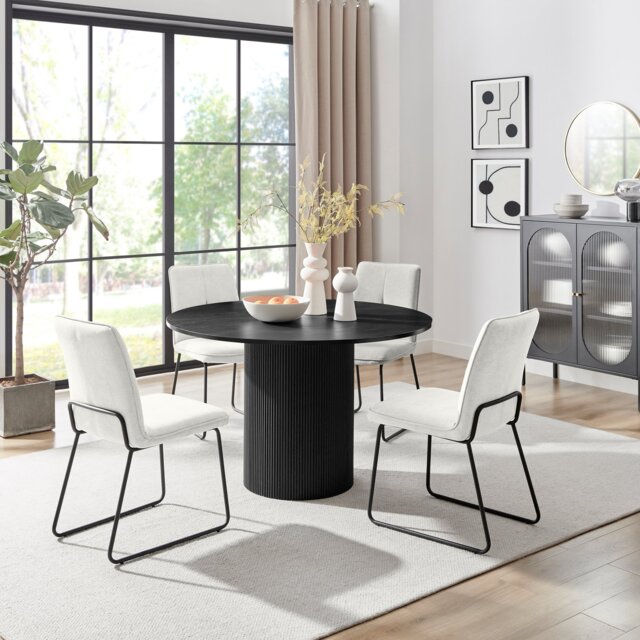 Penrose Black Round Dining Table & 4 Halle Chairs - image 1