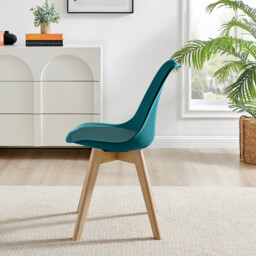 2x Stockholm Scandi Teal Faux Leather and Wood Dining Chairs - thumbnail 4
