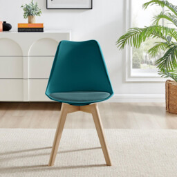 2x Stockholm Scandi Teal Faux Leather and Wood Dining Chairs - thumbnail 3