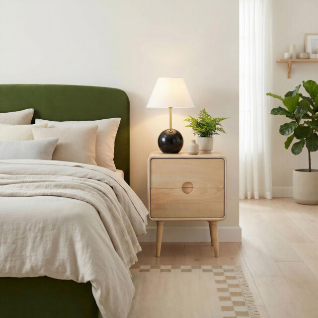 Denali 2 Drawer Rectangle White Oak Wood Bedside Table - image 1