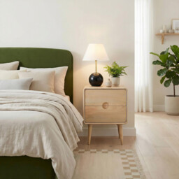 Denali 2 Drawer Rectangle White Oak Wood Bedside Table - thumbnail 1
