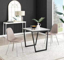 Carson White Marble Effect Square Dining Table & 2 Corona Silver Chairs - thumbnail 4
