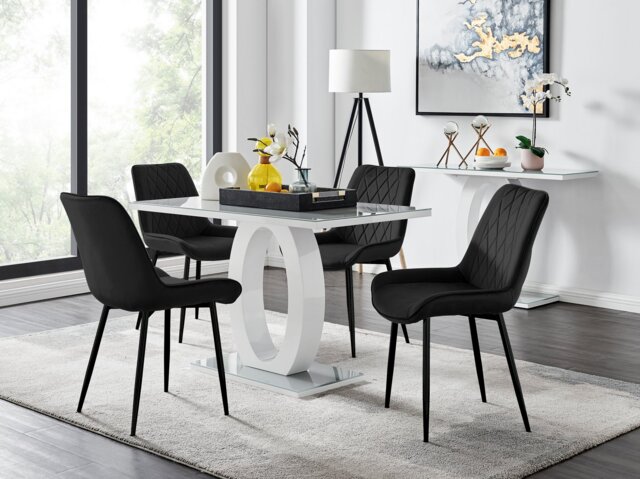 Giovani 4 Grey Dining Table & 4 Pesaro Black Leg Chairs - image 1