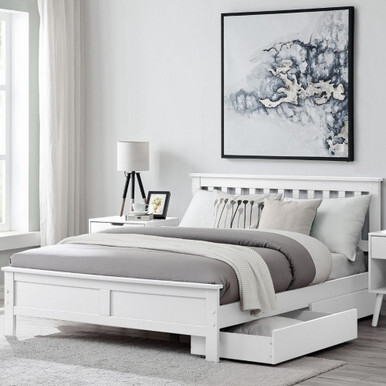 Azure White Solid Pine Double Bed Frame + Windsor Mattress + 2 Drawers - image 1