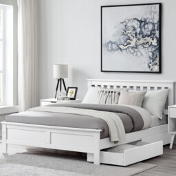 Azure White Solid Pine Double Bed Frame + Windsor Mattress + 2 Drawers - thumbnail 1