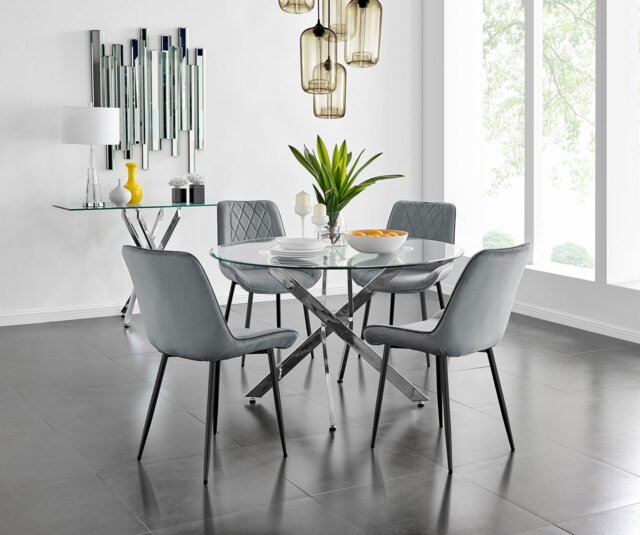 Novara 120cm Round Dining Table and 4 Pesaro Black Leg Chairs - image 1