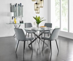 Novara 120cm Round Dining Table and 4 Pesaro Black Leg Chairs - thumbnail 1