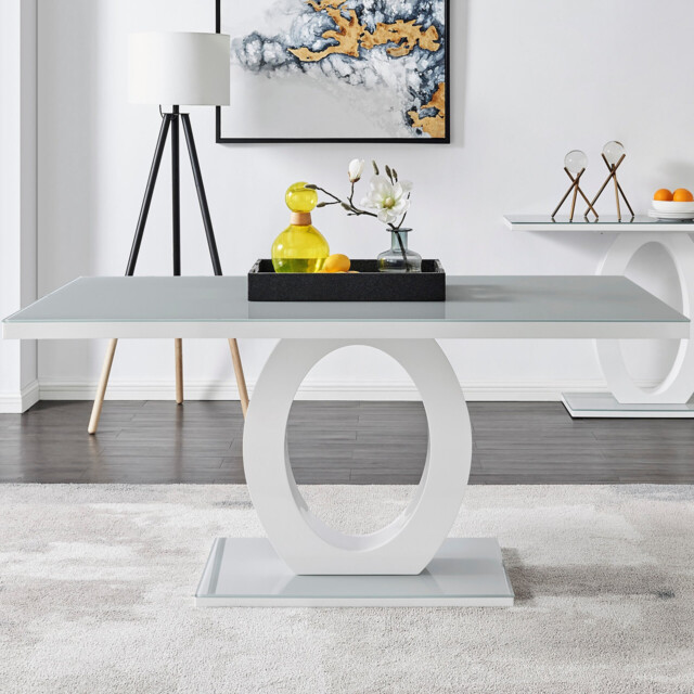 Giovani Rectangular Grey and White High Gloss Glass 6 Seater Large Dining Table - image 1