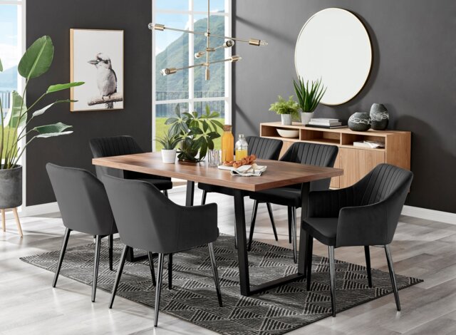 Kylo Brown Wood Effect Dining Table & 6 Calla Black Leg Chairs - image 1