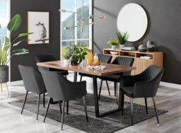 Kylo Brown Wood Effect Dining Table & 6 Calla Black Leg Chairs - thumbnail 1