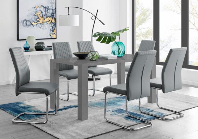 Pivero Grey High Gloss Dining Table and 6 Lorenzo Dining Chairs - image 1