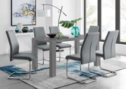 Pivero Grey High Gloss Dining Table and 6 Lorenzo Dining Chairs