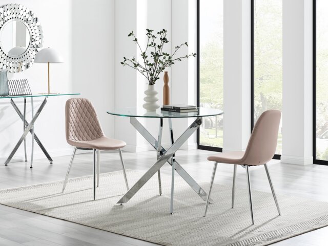 Novara 100cm Round Dining Table & 2 Corona Silver Chairs - image 1