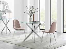 Novara 100cm Round Dining Table & 2 Corona Silver Chairs - thumbnail 1