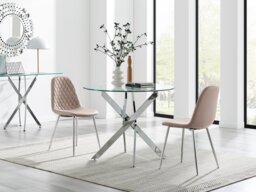 Novara 100cm Round Dining Table & 2 Corona Silver Chairs