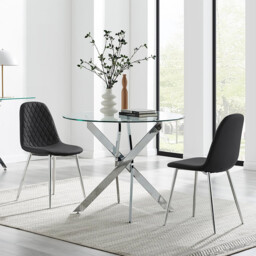 Novara 100cm Round Dining Table & 2 Corona Silver Chairs - thumbnail 2