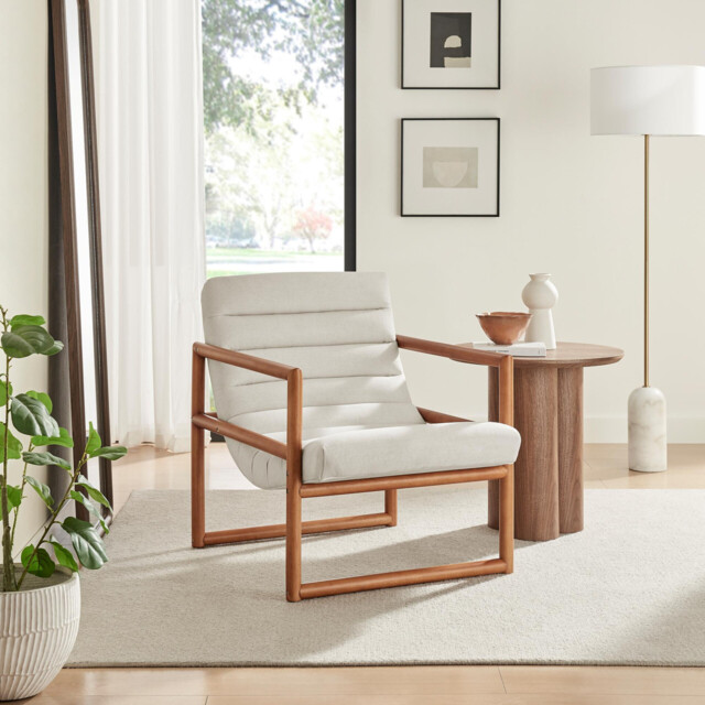 Cassia Beige Fabric Mid Century Modern Accent Chair - image 1