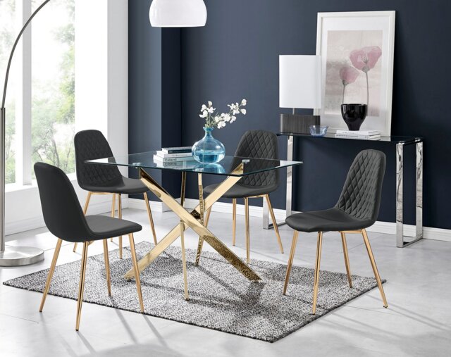 Leonardo 4 Gold Dining Table and 4 Corona Gold Leg Chairs - image 1