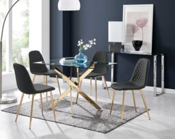 Leonardo 4 Gold Dining Table and 4 Corona Gold Leg Chairs - thumbnail 1