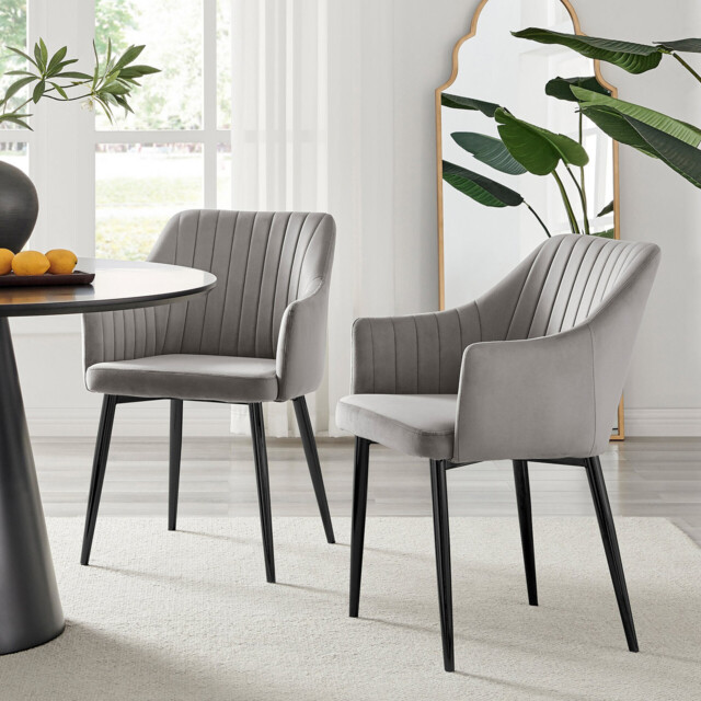 2x Calla Grey Velvet Dining Chairs with Black Legs - image 1