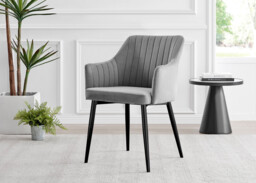 2x Calla Grey Velvet Dining Chairs with Black Legs - thumbnail 3