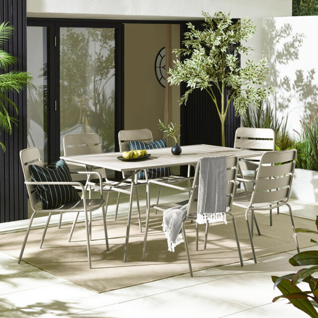 Leros Cream Metal 6 Seat Garden Dining Set - image 1