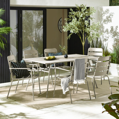 Leros Cream Metal 6 Seat Garden Dining Set - image 1
