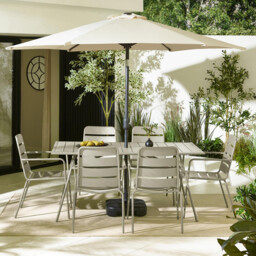 Leros Cream Metal 6 Seat Garden Dining Set - thumbnail 2