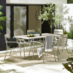 Leros Cream Metal 6 Seat Garden Dining Set - thumbnail 1