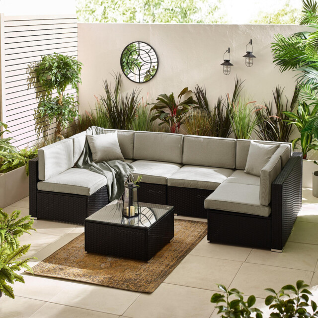 Orlando Black Rattan & Grey 6 Seat Modular Garden Sofa - image 1