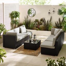 Furniturebox Orlando Black & Grey 6 Seat Modular Garden Sofa, Rattan in Black/Grey - Size: 72x75x72 cm - thumbnail 5