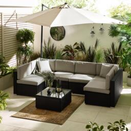 Furniturebox Orlando Black & Grey 6 Seat Modular Garden Sofa, Rattan in Black/Grey - Size: 72x75x72 cm - thumbnail 2