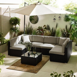 Orlando Black Rattan & Grey 6 Seat Modular Garden Sofa - thumbnail 2