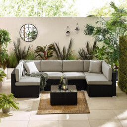 Orlando Black Rattan & Grey 6 Seat Modular Garden Sofa - thumbnail 3